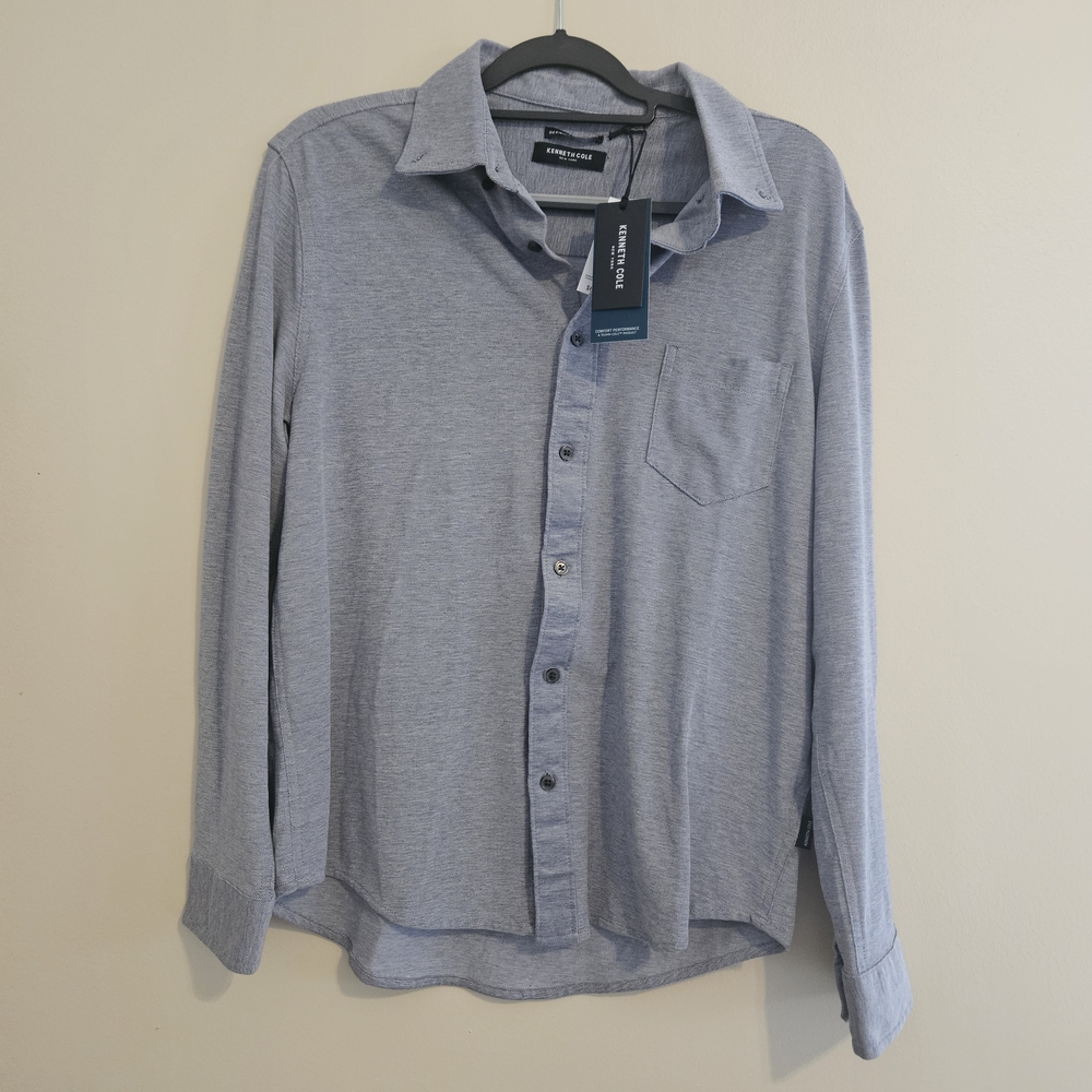 Kenneth Cole Men's Small Bluish Gray Collared Button-Down Long Sleeve Shirt NWT